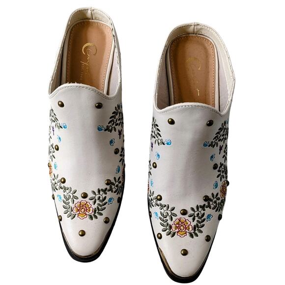 Comfort EST. 1946 Cream Pointed Toe Embroidered Western Mules Size 9M - Picture 3 of 9